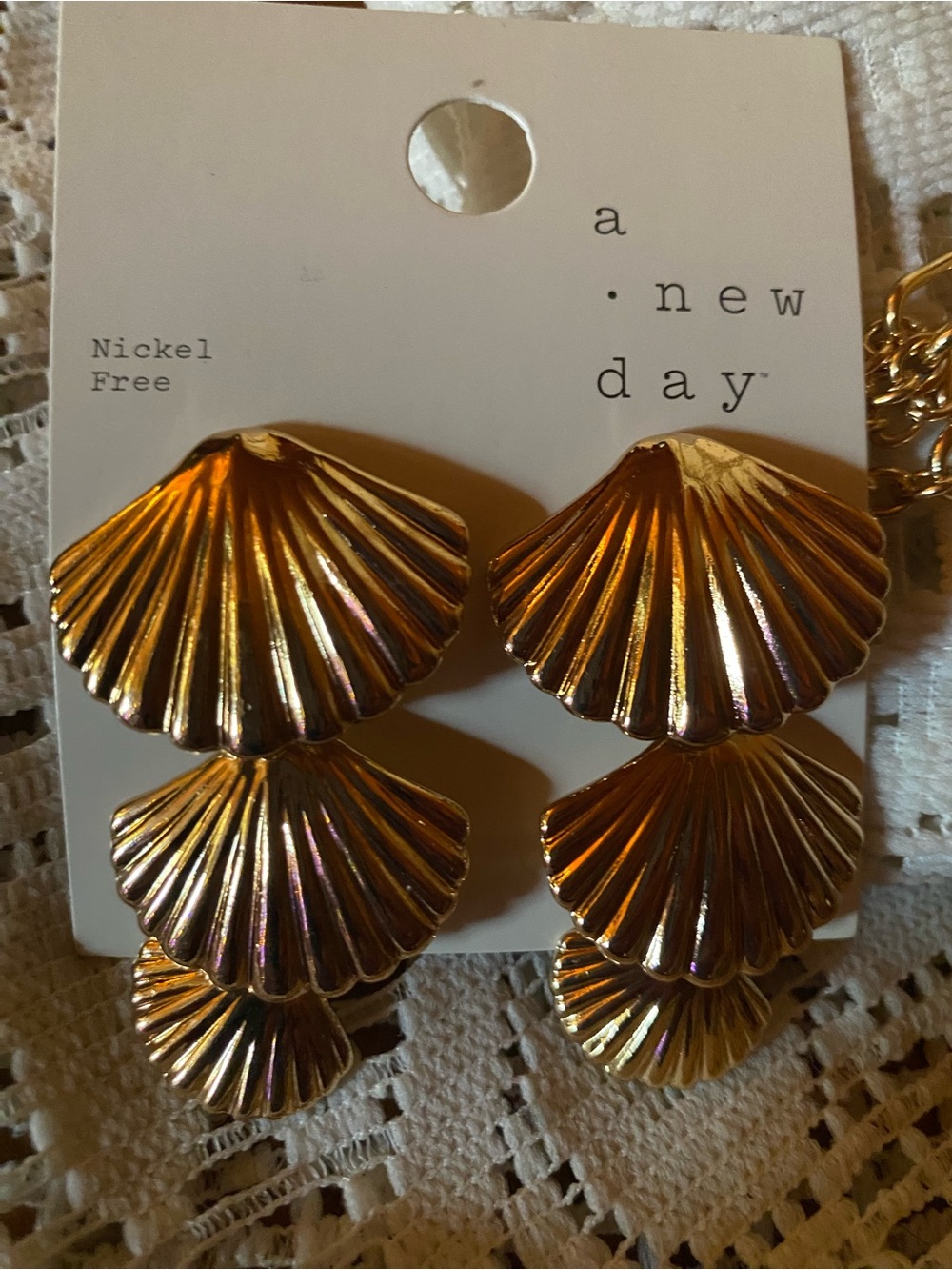 A New day Gold Triple Seashell Drop Earrings